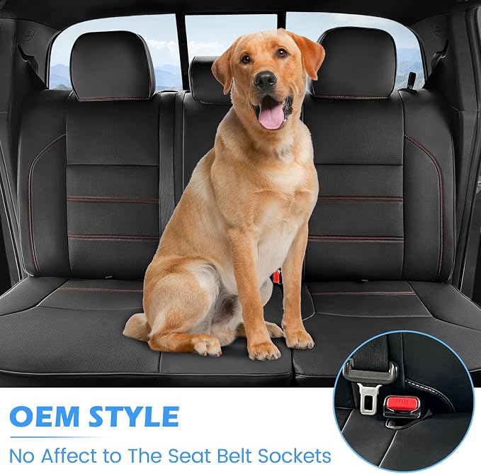 DrCarNow Super Cover for Toyota Tacoma Seat Covers 2016 2017 2018 2019 2020 2021 2022 2023, Crew Cab/Double Cab (Black and Red) Waterproof for Tacoma Leather Accessories(Not Fit the 4th Gen)
