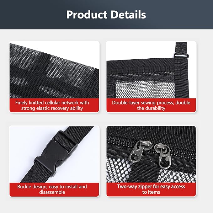 35.5 "x25.6 Car Ceiling Storage Organizer for SUV & Sedan - Heavy-Duty Overhead Mesh Net with Dual Zippers, Universal Auto Roof Storage Bag for Travel, Camping, Road Trips （Black2#）