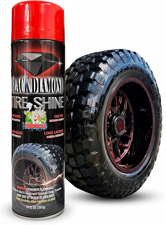 Black Diamond Tire Shine Spray 14 oz Can – Extreme Wet Look High Gloss, Fast Dry No-Sling Formula, Long Lasting UV Resistance for Car & Truck Tires