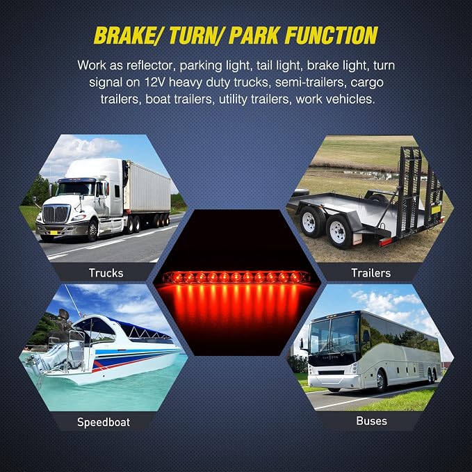 Nilight 2PCS 16Inch 11 LED Red Trailer Light Bar for Parking Stop Turn Signals Tail Brake DOT Compliant IP65 Waterproof Truck ID Marker