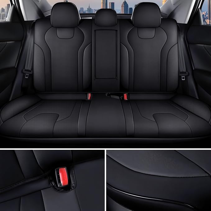 AOMSAZTO Seat Covers for Hyundai Elantra 2021 2022 2023 2024 2025 2026 | SE SEL/SEL Sport & 2021-2026 Hybrid Blue Customized Faux Leather Car Seat Cover-Full Set Black
