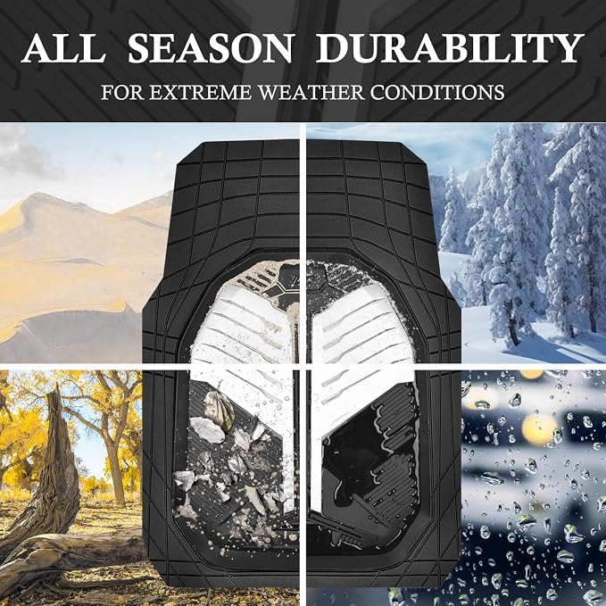 CAR PASS Heavy Duty Rubber Car Mats, Deep-Dish Car Floor Mats All Weather, Universal Two-Tone Trim-to-Fit for SUVs Trucks Sedans, Waterproof Anti-Slip, 3 Pieces V12 Black and White