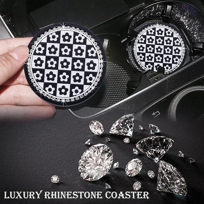 2-Pack Bling Cup Holder Coasters for Cars – 2.75 Inch Silicone Inserts – Anti-Slip, Shockproof – Decorative Vehicle Accessories for Women & Girls (Little flowerr)