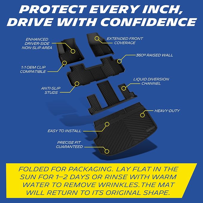 Michelin Vehicle Mats for 2018-2023 Chevy Traverse/2024 Traverse Limited | 7 Seats/Bucket Seats, 2nd Row, Not Fit 8 Seats/2nd Row Bench Seats, All-Weather TPE Custom Fit Liner, Premier
