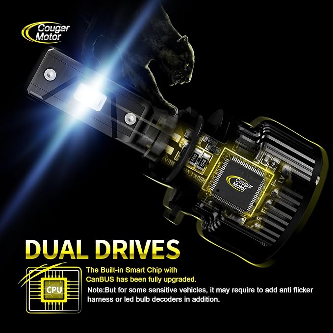 Cougar Motor 9006 Bulbs, HB4 Light Bulb K16 Series 6000K White Driving Light Bulbs IP67 Waterproof 9006 Fog Light or Off-Road - Pack of 2