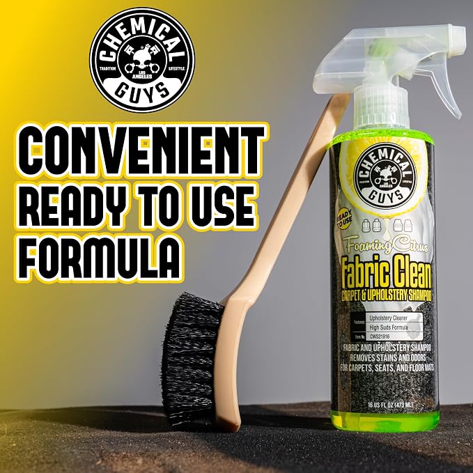 Chemical Guys Fabric Clean Carpet and Upholstery Cleaner Kit, 16 fl oz | With heavy duty nifty interior brush, citrus scent kit, fabric spray and interior brush combo kit, ready for immediate use