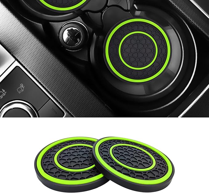 2 PCS Car Cup Holder Coaster,Car Coasters Cup Mats,2.75 Inch Universal Car Cup Coasters,Non-Slip Anti Dust Mats Cup Holder Insert Coaster, Suitable for Most Car Interior (Green)