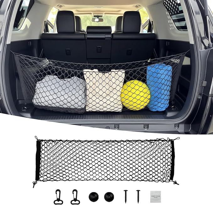 Trunk Cargo Net Fits for 2010-2024 Toyota 4Runner Trunk Organizer Tailgate Suspended String Bag Cargo Storage Pocket Compatible with 4Runner 5-Seat 2nd Row Accessories Elastic Stretchable Net