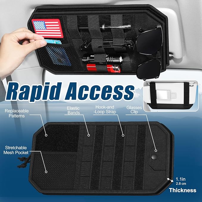 Car Sun Visor Organizer 2 PCS, Multi-Pocket Visor Organizer Storage Pouch | Car Visor Organizer for Cars, SUVs, Trucks with Net Zipper, Elastic Bands, Glasses Clip, Auto Interior Accessories Organizer