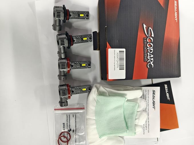 SEALIGHT 𝐇𝟏𝟏/𝐇𝟗/𝐇𝟖 and 𝟗𝟎𝟎𝟓/𝐇𝐁𝟑 Bulbs Combo, 100,000LM 900% Wider Driving Vision Mini Size, 9005 H11 Fog Lights with Fan, Plug and Play, Pack of 4