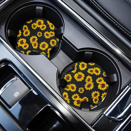 WOCOCN Car Coasters,Cup Holder Coasters for Car,2.75inch Anti Slip and Absorbent,Cute Automotive Interior Accessories for Cup Holder,Pack of 2 (Sun Flower)