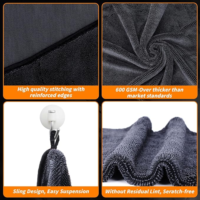 12 PCS Microfiber Towels for Cars 24x16 Inch Microfiber Cleaning Cloths Bulk Soft Car Detailng Towel Cloths 600 GSM Detailing Buffing Quick Drying Towel Polishing Waxing Auto Detailing Towel Cloth