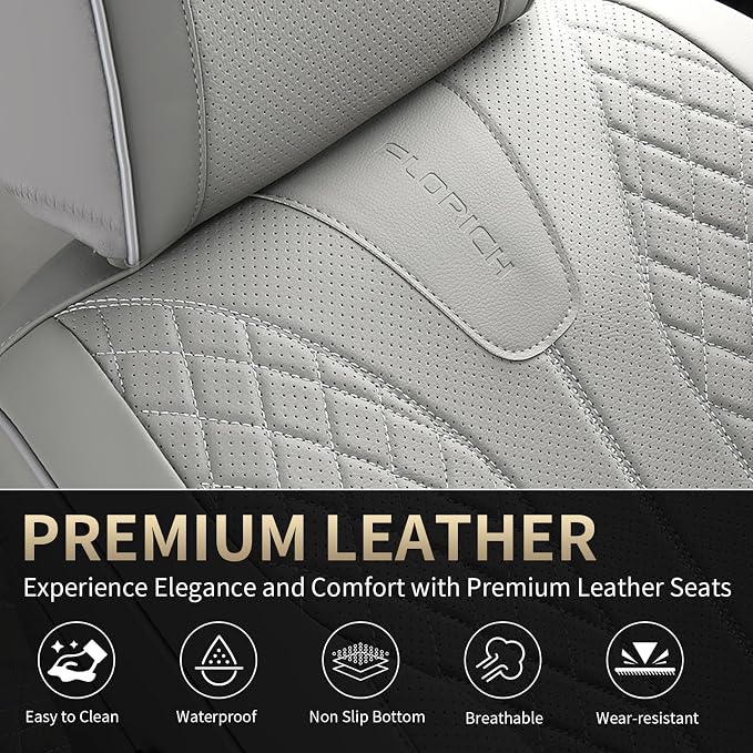 FLORICH Seat Covers, Car Seat Covers Front Seats Faux Leather Automotive Seat Covers Luxury Waterproof Car Seat Cover Protectors Universal Fit for Most Cars SUV Trucks, Gray