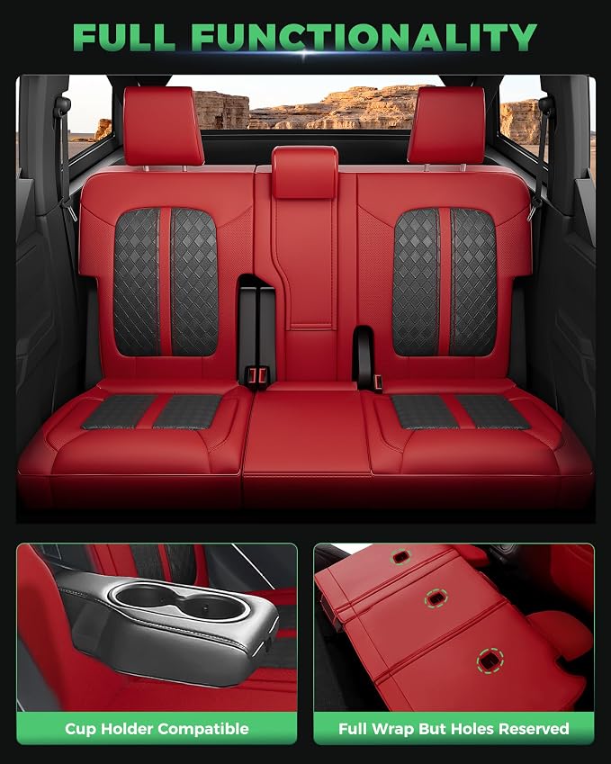 Custom Fit Leather Seat Covers for 2021-2026 Ford Bronco 4 Door | OEM fit, premium waterproof leather, full coverage, anti-slip, storage pockets, long-term durability, airbag compatible