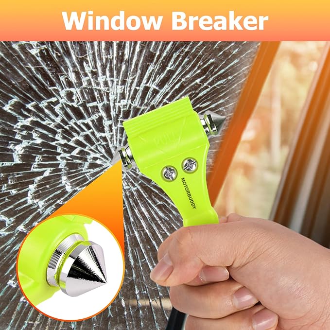 MOTORBUDDY 2-Pack Car Safety Hammer Seatbelt Cutter,Auto Emengency Escape Tool with Windows Glass Breaker, Escape Tool for Car Accidents,Grow in The Dark