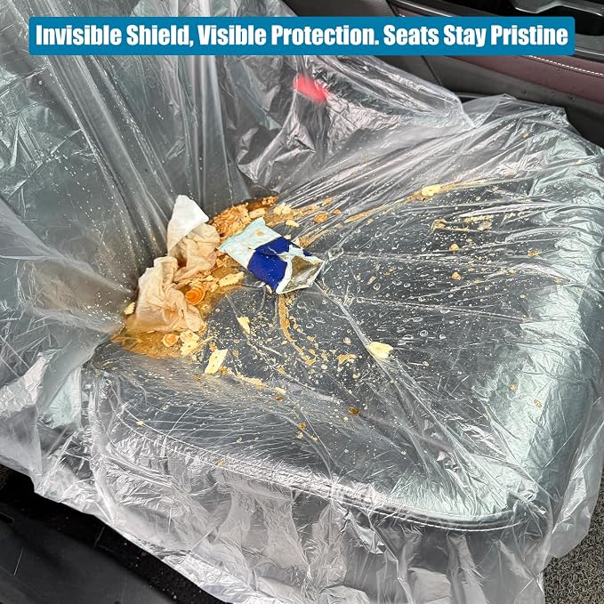 50 PCS Thickened Disposable Plastic Car Seat Covers, 57.1 x 31.5 Inches | Transparent Waterproof Seat Protector, Universal for Airplane Seats, Salon Chair, Restaurant Seats, Bus Seat & Most Vehicles