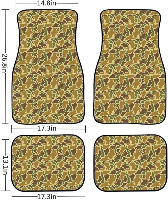 Green Camo Print Car Floor Mats Set of 4 Military Camouflage Universal Vehicle Floor Carpet Decorative Auto Front Rear Foot Rugs for Trucks SUV Sedan