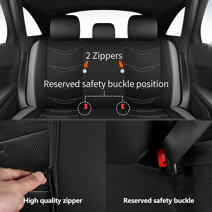 HChengkikz Car Seat Cover, Breathable and Sporty (Black + Gray) | Leather, Universal Fit for Most SUVs, Cars, Sedans, Trucks, Airbag Compatible, Easy to Install