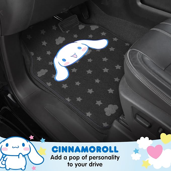 Cinnamoroll Carpet Car Floor Mats - Universal Fit for Cars, SUVs & Trucks - Super Cute Cinnamoroll Print & Pattern Accents - Front & Rear Set, 4 Piece