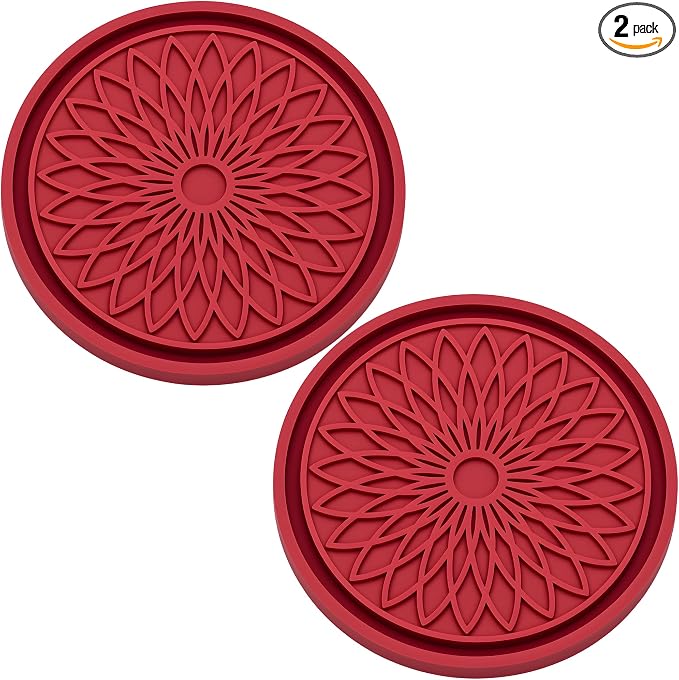 2-Pack Car Cup Holder Coaster Inserts, 2.75 Inch Non-Slip Silicone Liners, Shockproof Drink Holder Mat for Women Men, Universal Fit for Most Vehicles (Red)