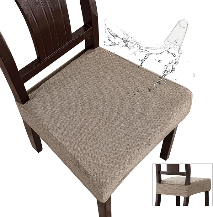 Genina Waterproof Seat Covers for Dining Room Chair Covers Waterproof Dining Chair Covers (2 PCS-Rear-Covered, Taupe)