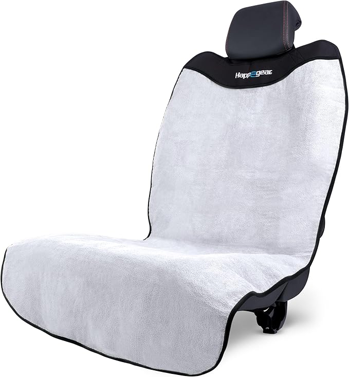 HAPPEGEAR Happeseat Waterproof Car Seat Cover & Protector, Silver | Universal Fit, Car Seat Towel Cover, Non-Slip Backing, Machine Washable, Fits Front & Back, Easy Install & Storage