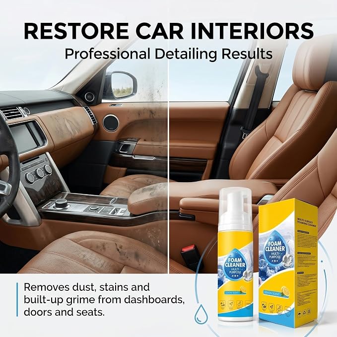 【2Pack】Foam Cleaner,4-in-1 Multi-Enzyme FoamCleaner,New Foam No-Rinse Cleaner,Multifunctional Foam-Cleaner Deep Cleaning Spray for Car Interior Leather Car Seat Cleaner,Kitchen Grease,Sofa Upholstery