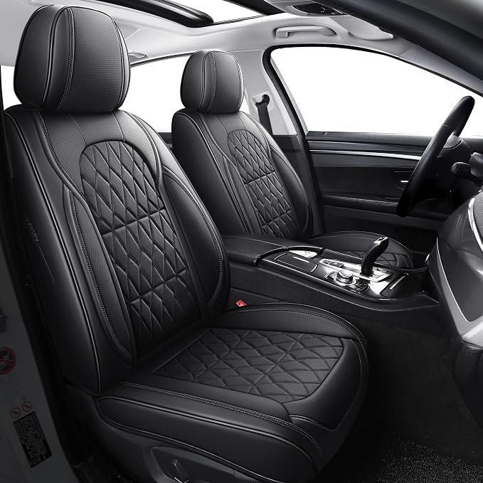 Aierxuan Front Car Seat Covers Full Coverage Waterproof Leather, Black | Universal Fit Toyota Sienna Rav4 4Runner Camry Corolla Yaris Prius Honda Pilot Ridgeline Insight Odyssey Crosstour