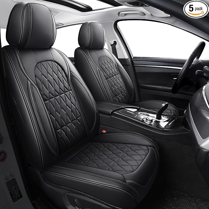 Aierxuan Waterproof Leather Car Seat Covers Full Coverage, Black | Universal Fit Honda Civic Toyota Camry Ford Fusion Kia Soul Nissan Mazda Acura TXL RDX Hyundai Nissan Altima