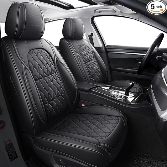 Aierxuan Waterproof Leather Car Seat Covers Full Coverage, Black | Universal Fit Honda Civic Toyota Camry Ford Fusion Kia Soul Nissan Mazda Acura TXL RDX Hyundai Nissan Altima