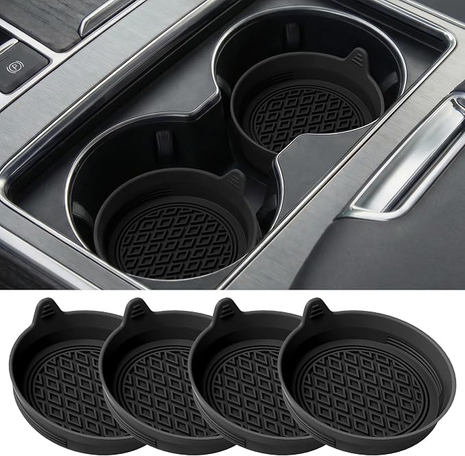 Lazebox 4-Pack Silicone Car Cup Holder Coasters, Universal Non-Slip Cup Holder Inserts, Anti-Rattle & Waterproof Car Interior Accessories, Fits Most Cars, SUVs & Trucks