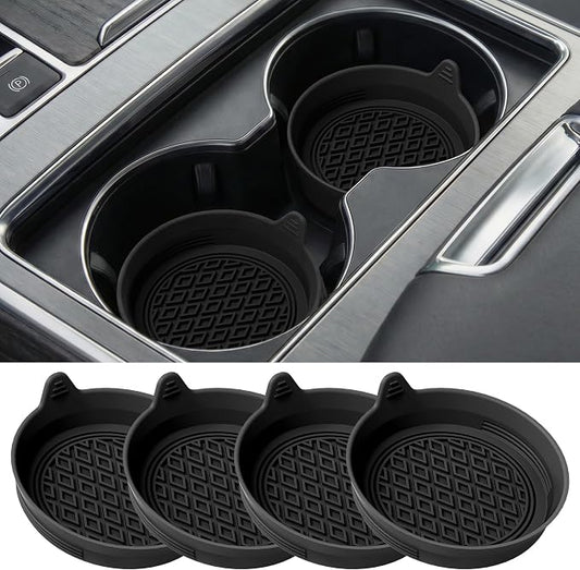 Lazebox 4-Pack Silicone Car Cup Holder Coasters, Universal Non-Slip Cup Holder Inserts, Anti-Rattle & Waterproof Car Interior Accessories, Fits Most Cars, SUVs & Trucks