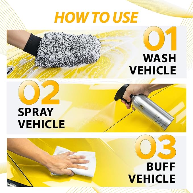 BULLET Q-001 Quick Detailer Spray Wax for Cars, Ceramic Coating with Hydrophobic Shine, Water Beading & Slick Finish, Easy Wipe-Off Detailer for Paint, Glass, Wheels & Trim, 16.9 oz Bottle