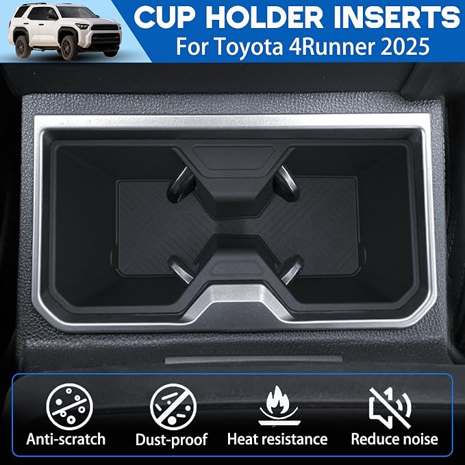 Center Console Cup Holder for 2025 2026 Toyota 4Runner Accessories TPE Cup Holder Insert Coaster Middle Console Armrest Front Non Slip Drink Holder Protector Organizer Interior Accessories Black