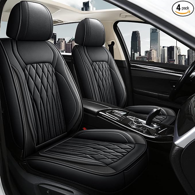 Pariitadin Leather Car Seat Covers Full Set, Waterproof Faux Leather Seat Covers for Cars, Non-Slip Car Interior Covers Universal Fit for Most Cars Sedans Trucks SUVs, Black Line