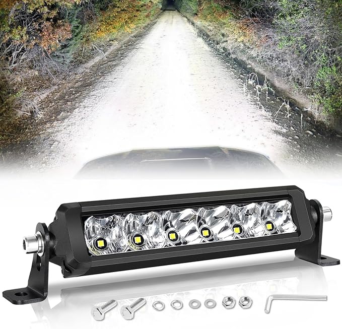 8 Inch Light Bar Slim Screwless 8" Single Row LED Light Bar Spot Flood Offroad Driving Lights Bumper Mount for ATV UTV Dirt Bike Truck Pickup Wrangler F150