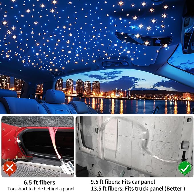 Starlight Headliner Kit 550 Piece Twinkle 0.03in*9.8ft/0.75mm*3m, 16W Starlight Headliner Music/Voice Activated Star Lights for Car, VASTFIRE RGBW Starlights for Theater Game Bed Room Ceiling