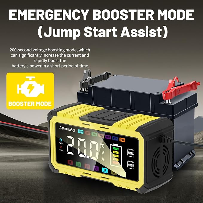 20A 12V/24V Battery Charger LiFePO4 Lead Acid Battery Maintainer,Battery Desulfator with Temperature Compensation,Smart Car Battery Trickle Charger for Car Truck Motorcycle Lawn Mower Boat