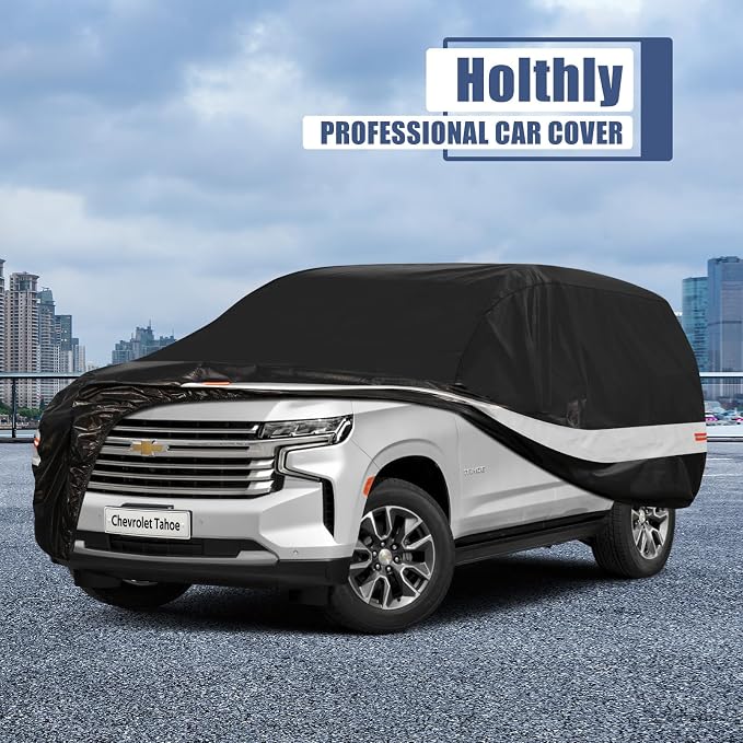 10 Layers SUV Car Cover Custom Fit for Chevy Tahoe (2007-2026) Waterproof All Weather for Automobiles, Outdoor Full Cover Sun UV Rain Protection with Cotton.Black