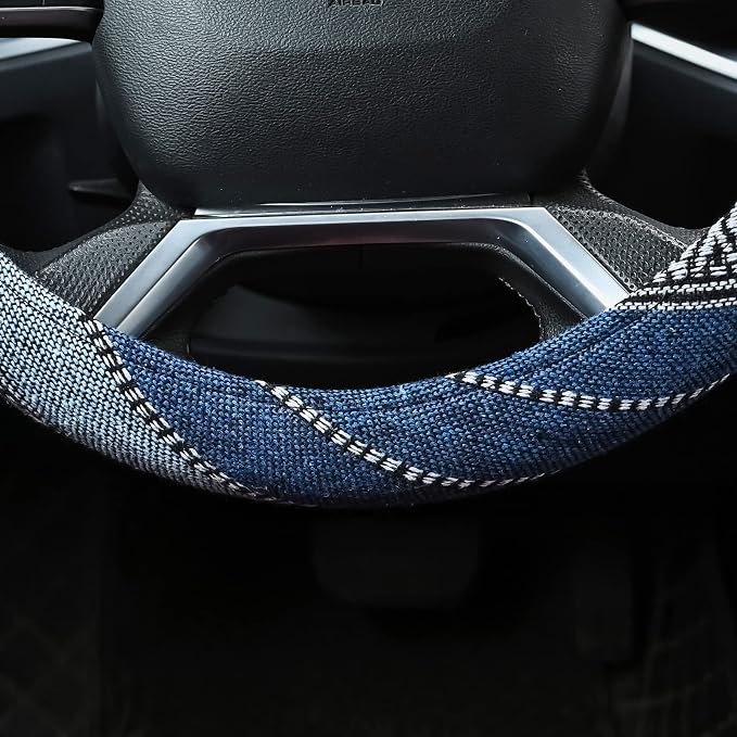 Valleycomfy Boho Steering Wheel Covers for Women Cloth Bohemian Universal | 15 inch Baja Blanket Enthic Blue