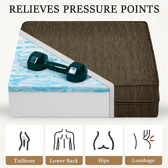 baibu Extra Large Dual-Layer Gel Memory Foam Recliner Cushions for Elderly, 20x20x5 Inch Thick Non-Slip Recliner Seat Cushion Suitable for Couch for Easy to Stand Up & Reduce Hip & Lumbar Pain, Brown