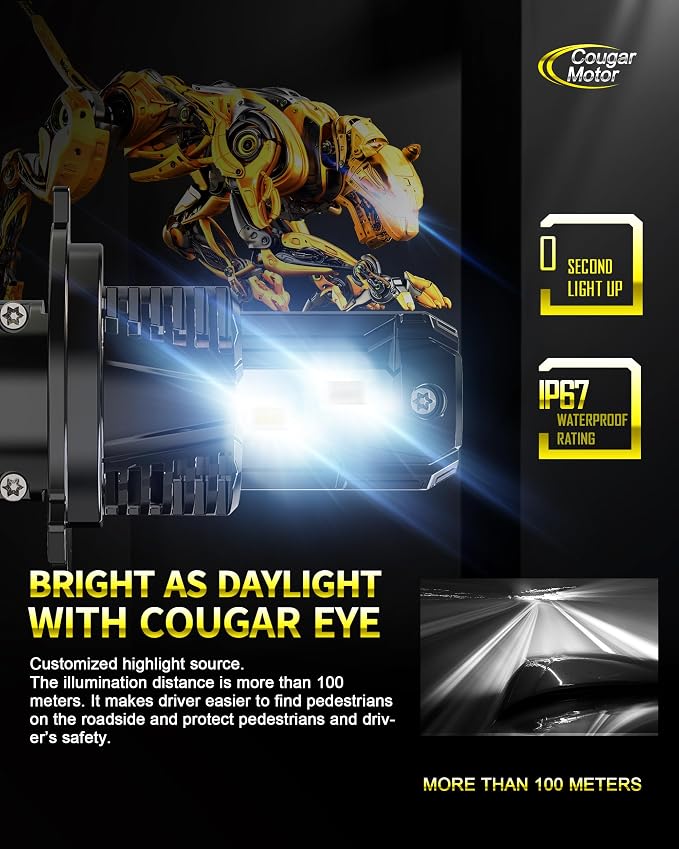 Cougar Motor H4 Fog Bulbs, Non-polarity with Cooling Fan ATV/UTV H4 Auxiliary Fog Lamps, Plug-N-Play Pack of 2