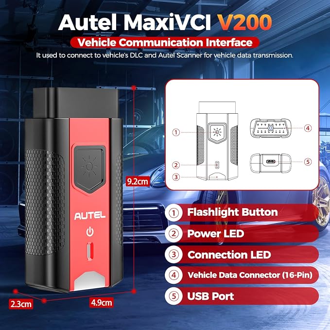 Autel MaxiVCI VCI200 V200 Wireless Dongle, 2026 VCI 200 OBD2 Connector Adapter, 2.0 of V150 VCI100 V100 Car Communication Interface, for MK900BT MP900BT MS906 PRO MS906MAX MS906 PRO-TS KM100 BT608 etc