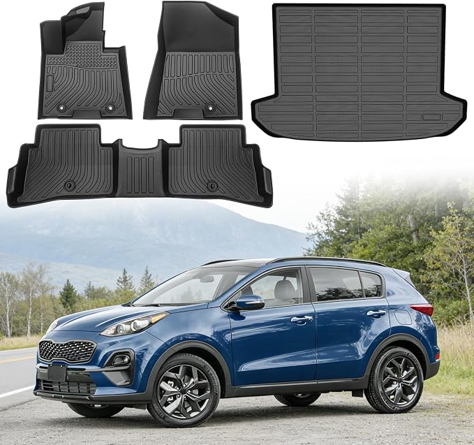 Floor Mats for Kia Sportage 2017-2022 (Only for Gas) | Heavy Duty TPE All Weather Protection, Waterproof Non-Slip Black Liners for Front & Rear (Two-Row Floor Mats & Cargo Liner)