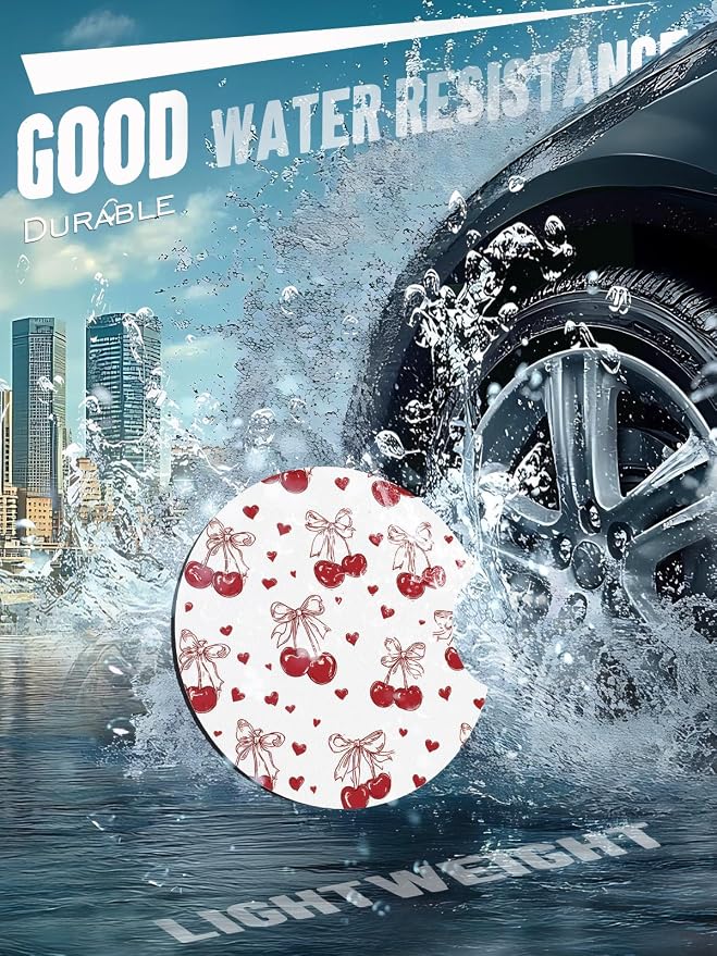 Car Cup Coasters,2 Pack Car Coaster,2.75inch Anti Slip and Absorbent Cars Coasters for Cup Holders,Car Accessories for Women,Cute Decor for Women (Bowknot Cherry)