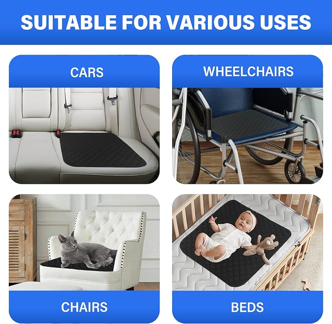 SPRING SEAON Waterproof Chair Pad for Incontinence, Washable, 22 x 21 in | Washable Reusable Seat Protector, Non-Slip Absorbent Pad for Adults, Seniors, Wheelchairs, Recliners, Car Seats & Beds