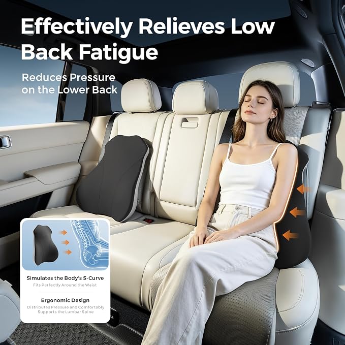 BABUR Lumbar Support Pillow for Car, Back Cushion Support for Driving Seat | Ergonomic 100% Memory Foam, Back Pain Relief, Comfort Lower Back Support for Office Chairs, Car Seat, Wheelchair