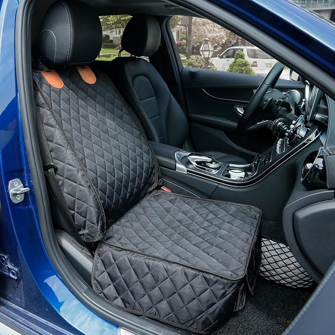 PETICON 2 Pack Pet Car Seat Cover for Front Seat, Captain Chair Seat Cover | Waterproof Pet Seat Protector, Full Protection with Side Flaps, Non-Slip, Large Front Storage Pocket, Fits Cars/Trucks/SUVs