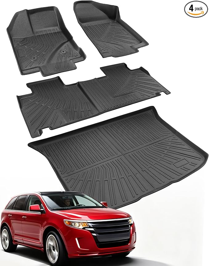 Car Floor Mats for Ford Edge 2007-2014 for Lincoln MKX 2007-2015 4PCS Full | All Weather Full Coverage Floor Liners Heavy Duty Waterproof Long-Lasting Edge/MKX Accessories TPE Rubber Automotive Carpet