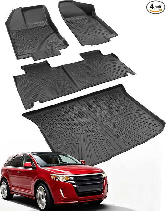 Car Floor Mats for Ford Edge 2007-2014 for Lincoln MKX 2007-2015 4PCS Full | All Weather Full Coverage Floor Liners Heavy Duty Waterproof Long-Lasting Edge/MKX Accessories TPE Rubber Automotive Carpet